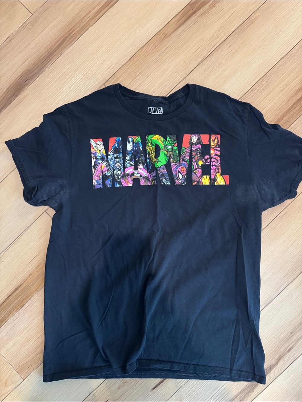 Marvel Black Kids Graphic Logo Tee with Multicolor Character Print